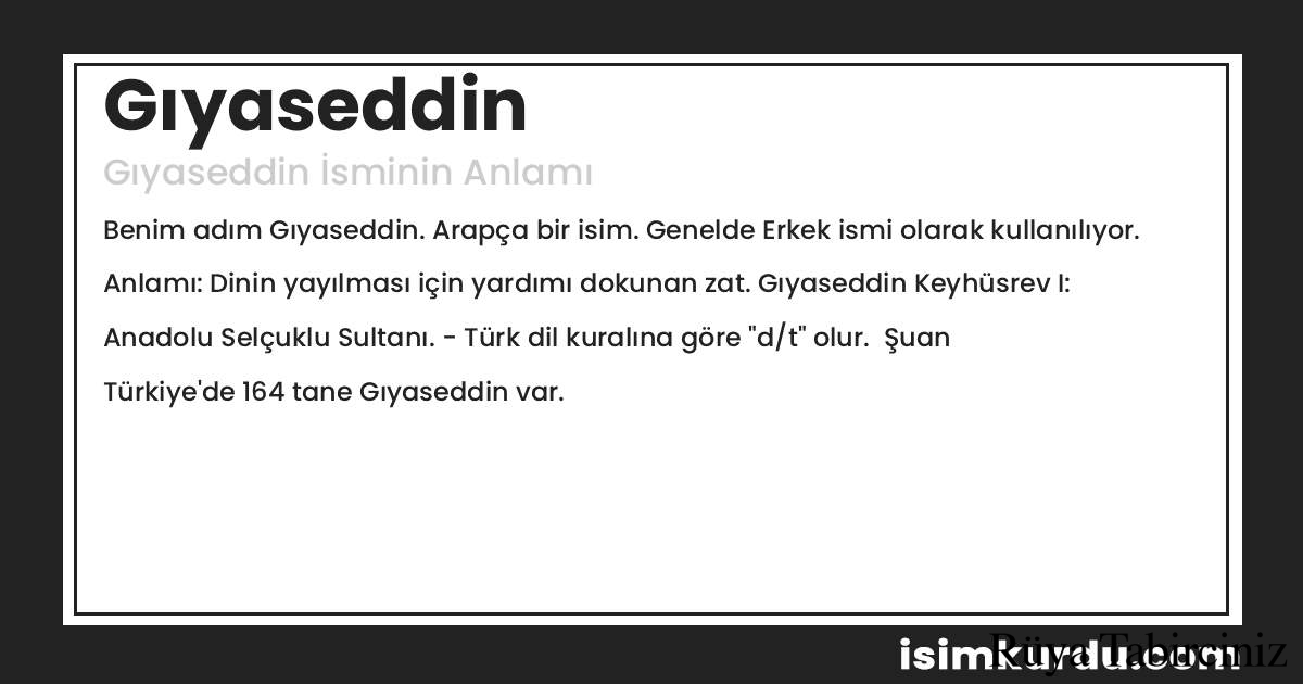 Gıyaseddin isminin anlamı