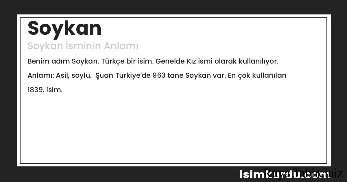 Soykan isminin anlamı